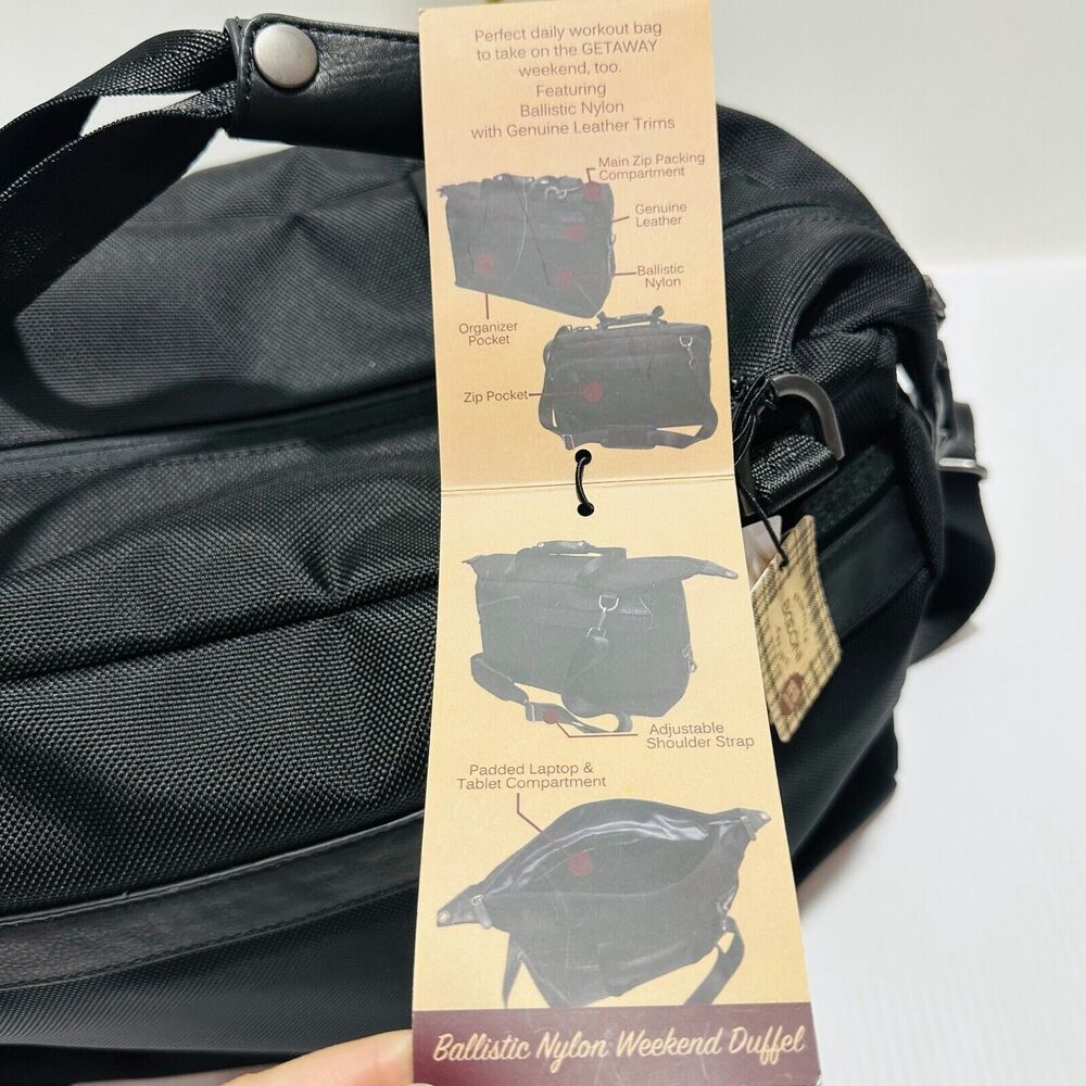 Boconi Ballistic Nylon Weekend Duffel Bag Nappa Leather Trim Black NWT $379 - Picture 10 of 15